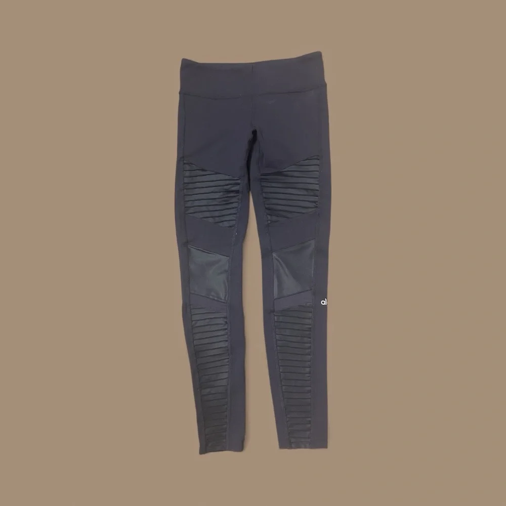 ALO Yoga Navy Blue High-Waist Moto Leggings - Picture 3 of 4
